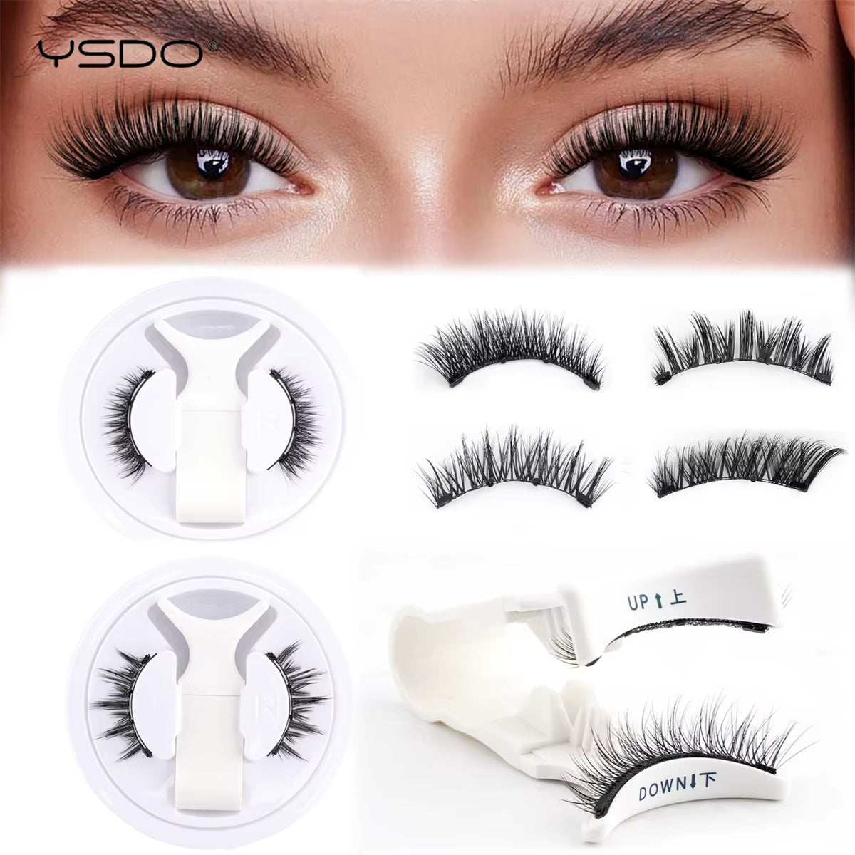 YSDO 1Pair Magnetic Lashes Kit No Glue Needed Fluffy Reusable Professional 3D Magnetic False Eyelashes Extension Make Up